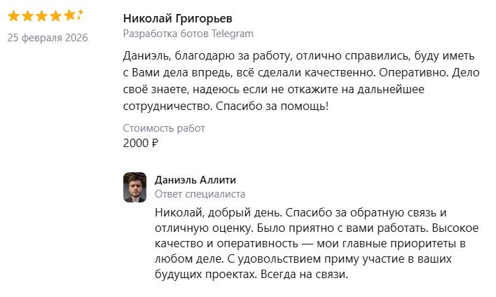 Отзыв клиента — Николай Григорьев